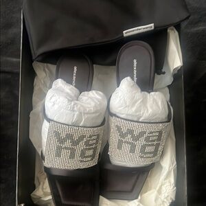 Alexander Wang Black Slides with Rhinestone Detail